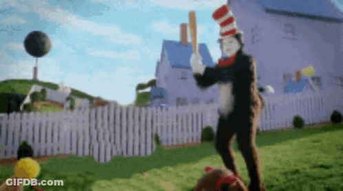 Cat In The Hat Holding Bat GIF