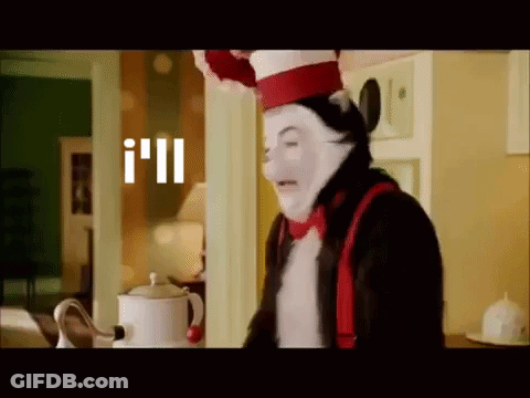 Cat In The Hat In Kitchen With Teapot GIF