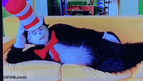 Cat In The Hat Laying On Couch GIF