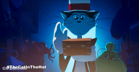 Cat In Top Hat Holding Box With #Thecatinthehat GIF