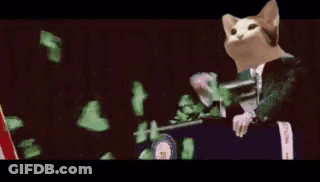 Cat In Tuxedo Holding Gun Throwing Money GIF
