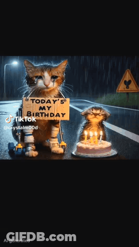 Cat In Wheelchair Holding Birthday Sign GIF