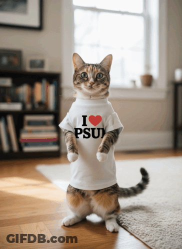 Cat In White T-Shirt Saying I Heart PSU GIF