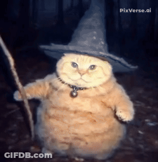 Cat In Wizard Hat Holding Stick GIF