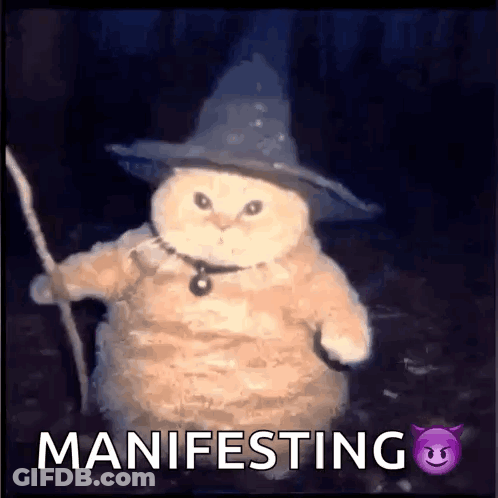 Cat In Wizard Hat Holding Wand Manifesting GIF
