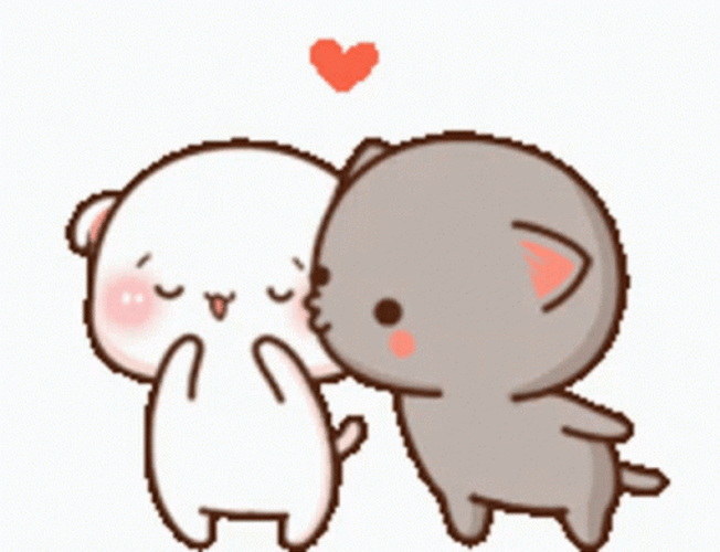 Cat Kiss Blushing Peach Goma GIF