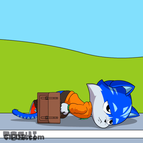 Cat Laying On Ground Holding Briefcase Toshi GIF