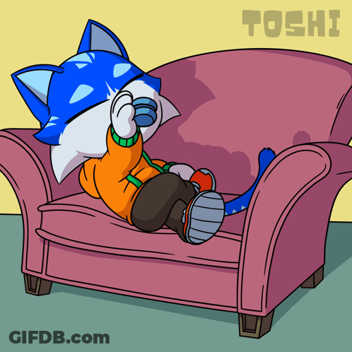 Cat Laying On Pink Couch With Toshi GIF