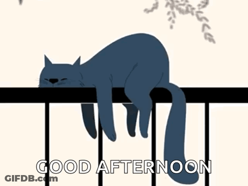 Cat Laying On Railing Saying Good Afternoon GIF