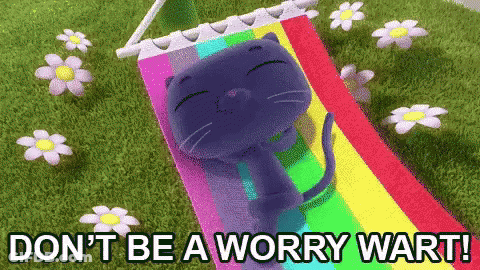 Cat Laying On Rainbow Hammock Don't Be A Worry Wart GIF