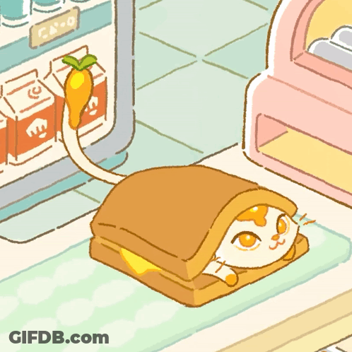 Cat Laying On Sandwich With Carrot GIF