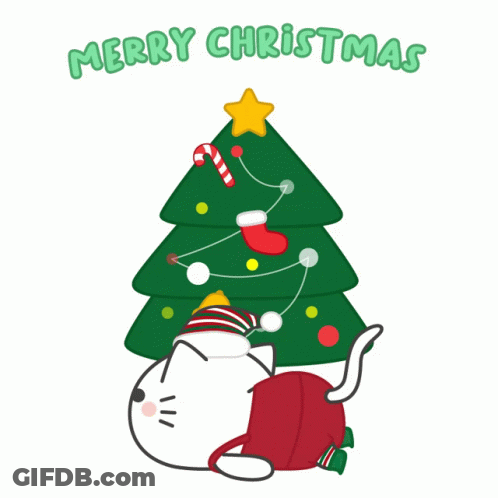 Cat Laying Under Christmas Tree Merry Christmas GIF