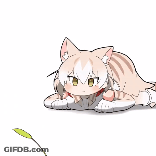 Cat Lying Down With Green Leaf GIF