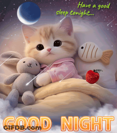 Cat Lying In Bed With Stuffed Animals GIF