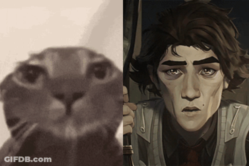 Cat Next To Man With Sword GIF
