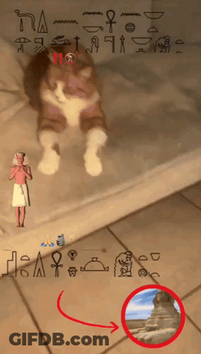 Cat On Bed With Pharaoh Statue And Sphinx Picture GIF