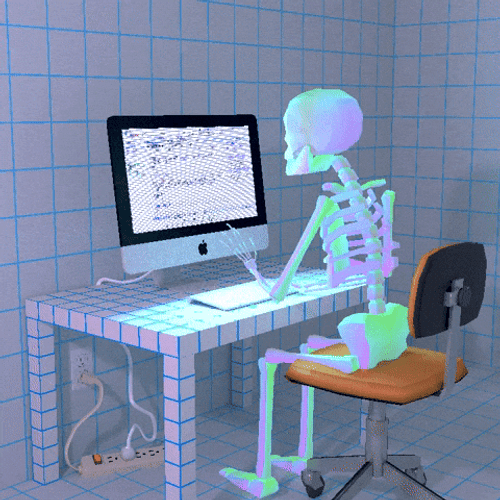 Cat On Computer Skeleton GIF