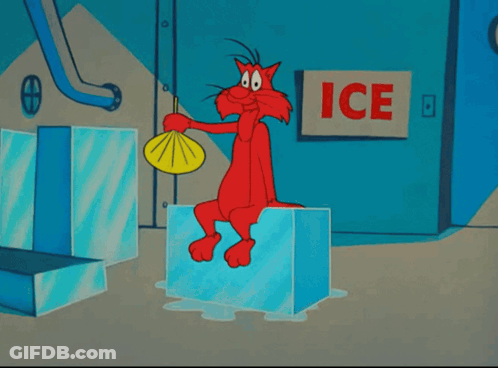 Cat On Ice Holding Fan With Ice Sign GIF