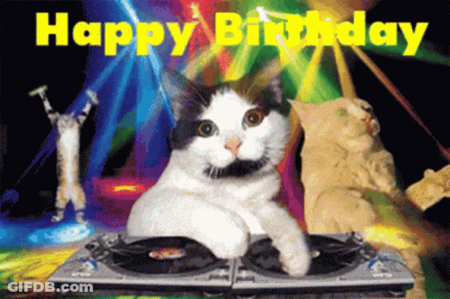 Cat On Turntable Happy Birthday GIF