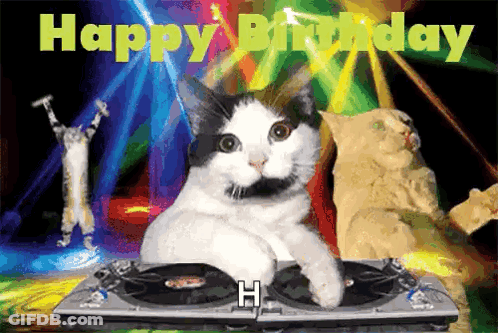 Cat On Turntable Happy Birthday GIF