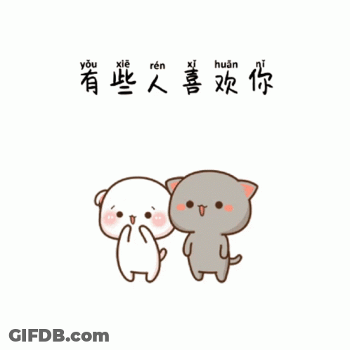 Cat Petting Another Cat With Chinese Writing GIF