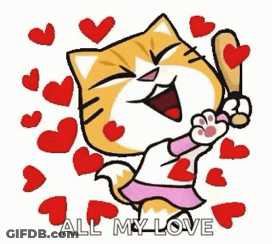 Cat Playing Baseball Target Animated Heart Ball GIF