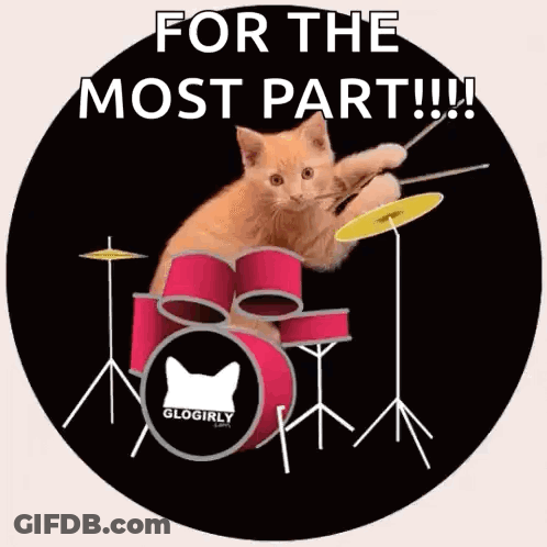 Cat Playing Drums In Circle Saying For The Most Part GIF