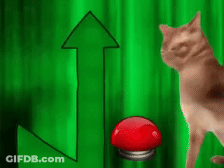 Cat Pressing Red Button Near Green Arrow GIF
