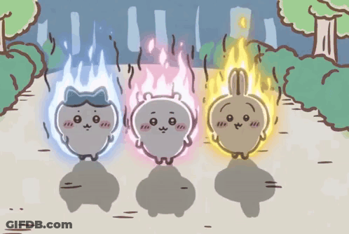 Cat Rabbit And Bear With Flames GIF