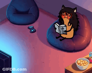Cat Reading Book On Bean Bag GIF