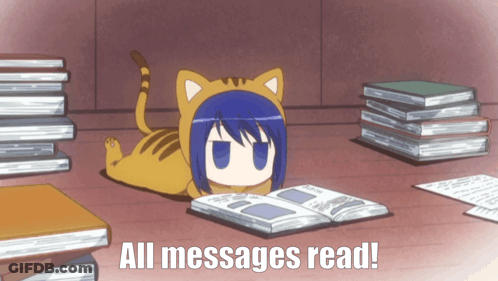 Cat Reading Book Saying All Messages Read GIF