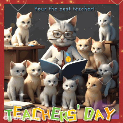 Cat Reading Book To Kittens GIF