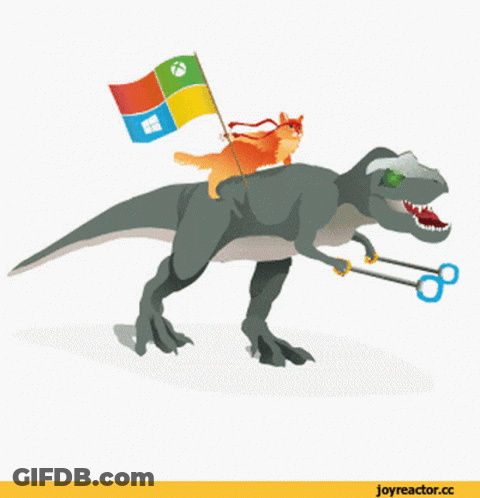 Cat Riding On Back Of Dinosaur GIF