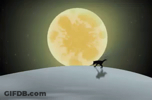 Cat Silhouette On Hill In Front Of Full Moon GIF