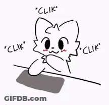 Cat Sitting At Table Saying Clik GIF