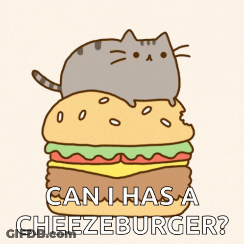 Cat Sitting On Cheeseburger Can I Has A Cheezburger GIF