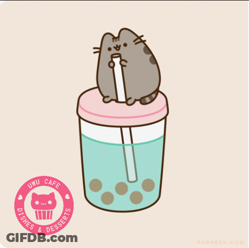 Cat Sitting On Cup With Straw Keep Cool With Boba GIF