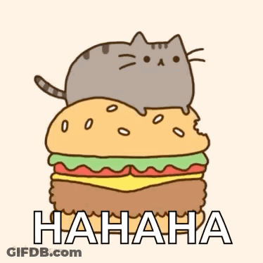 Cat Sitting On Hamburger Saying Hahaha GIF