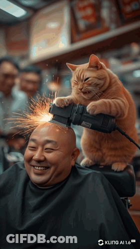 Cat Sitting On Man's Head With Kling AI 1.6 Logo GIF