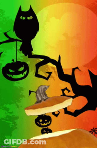 Cat Sitting On Pumpkin With Witch Hat GIF