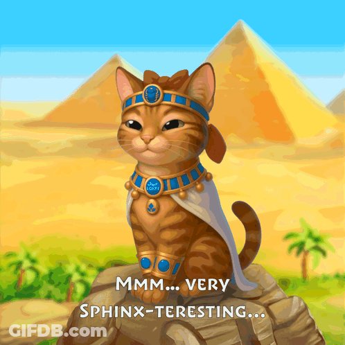 Cat Sitting On Rock Saying Mmmm Very Sphinx-Teresting GIF