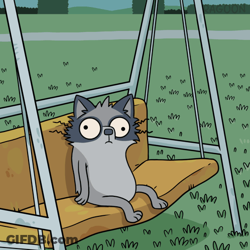 Cat Sitting On Swing With Hearts GIF