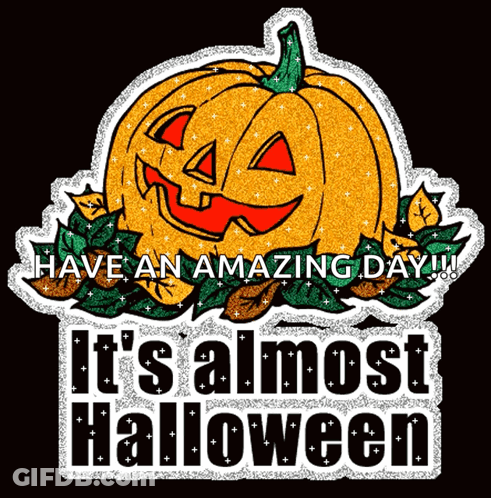 Cat Sitting On Tree Branch Next To Pumpkin And Owl Kiogle Design GIF