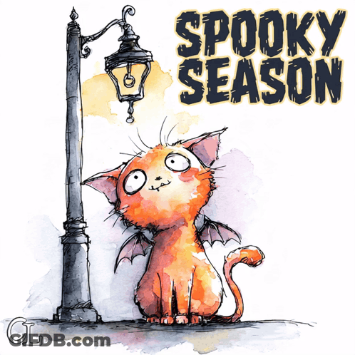 Cat Sitting Under Street Light Spooky Season GIF
