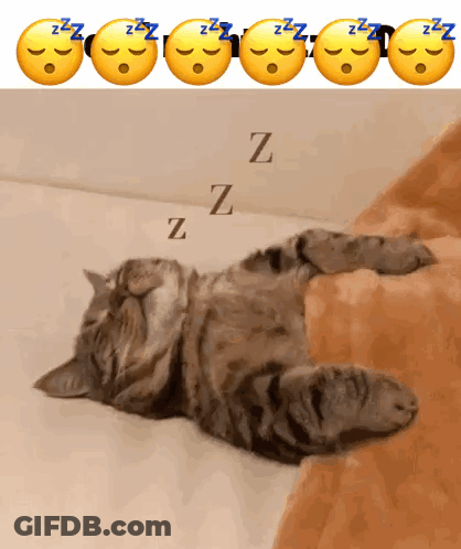 Cat Sleeping On Couch Next To ZZZ Emojis GIF