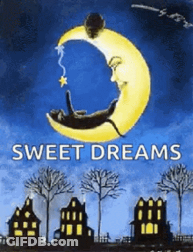 Cat Sleeping On Crescent Moon Sweet Dreams GIF
