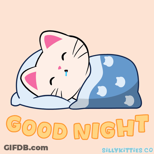 Cat Sleeping Under Blanket Saying Good Night GIF