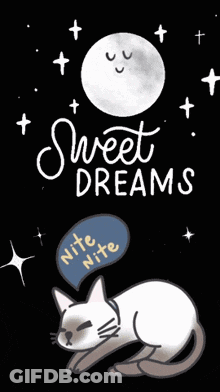 Cat Sleeping Under Moon Sweet Dreams GIF