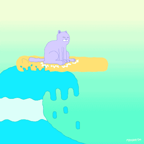 Cat Surf On Waving Ocean GIF