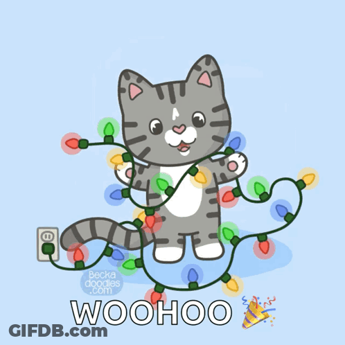 Cat Surrounded By Christmas Lights Woohoo GIF